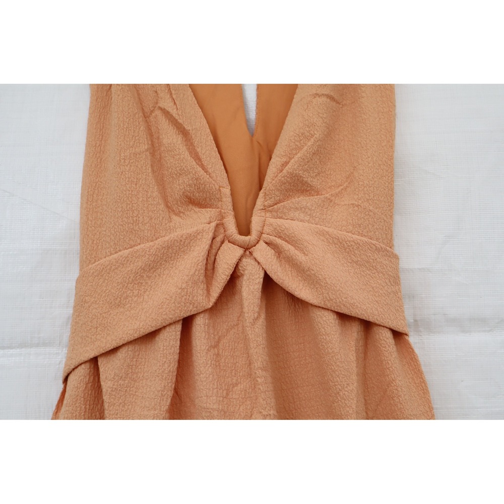 Promesa Peach Textured Deep V-Neck Twist Front Mini Women Dress Small NWOT - Picture 10 of 11